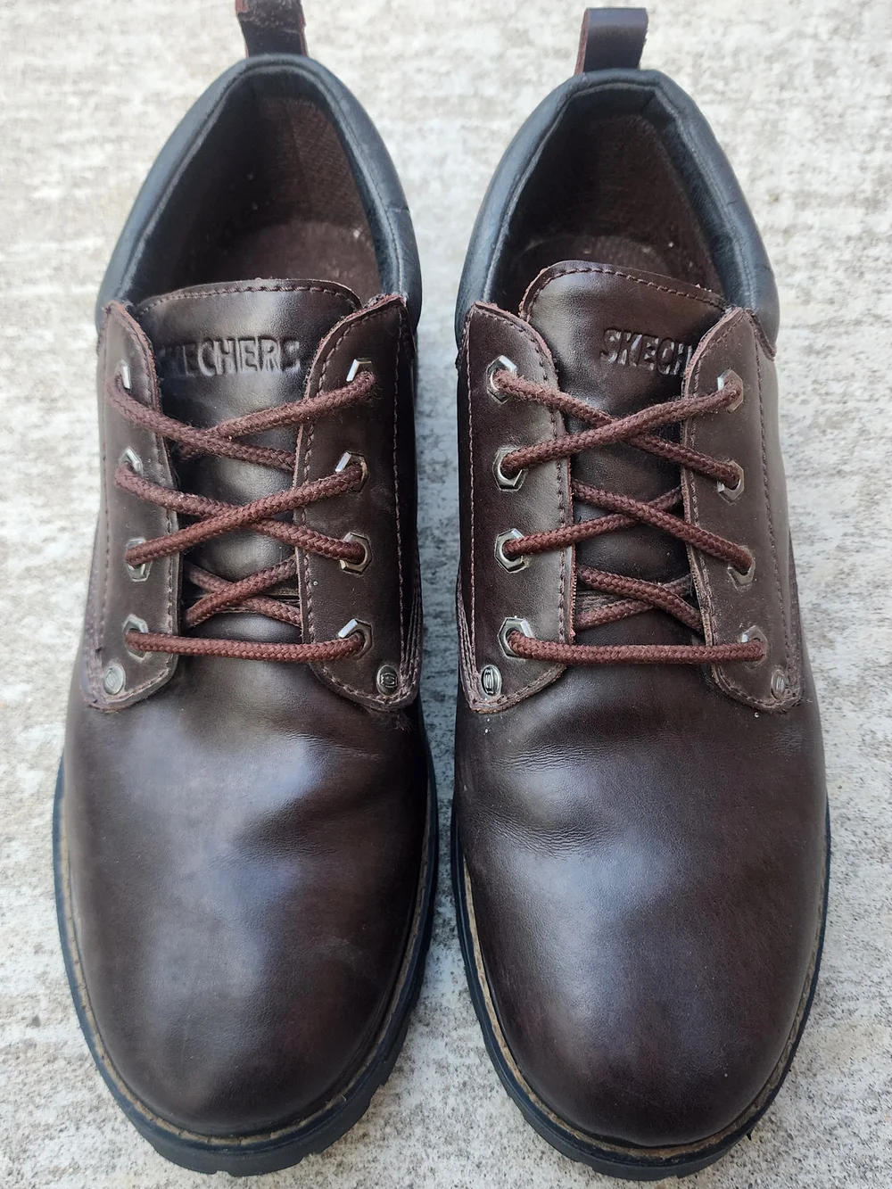 Skechers Y2K Men’s Alley Cats SN7111 Brown Leather Chunky Lace-Up Oxfords, Sz 12